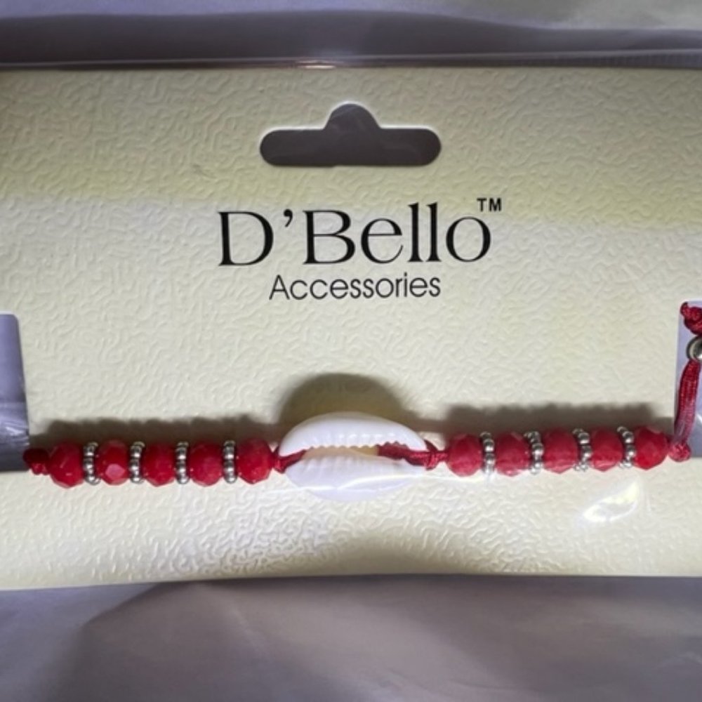 🌷 3 / $9- New in package D'Bello seashell red adjustable cord bracelet